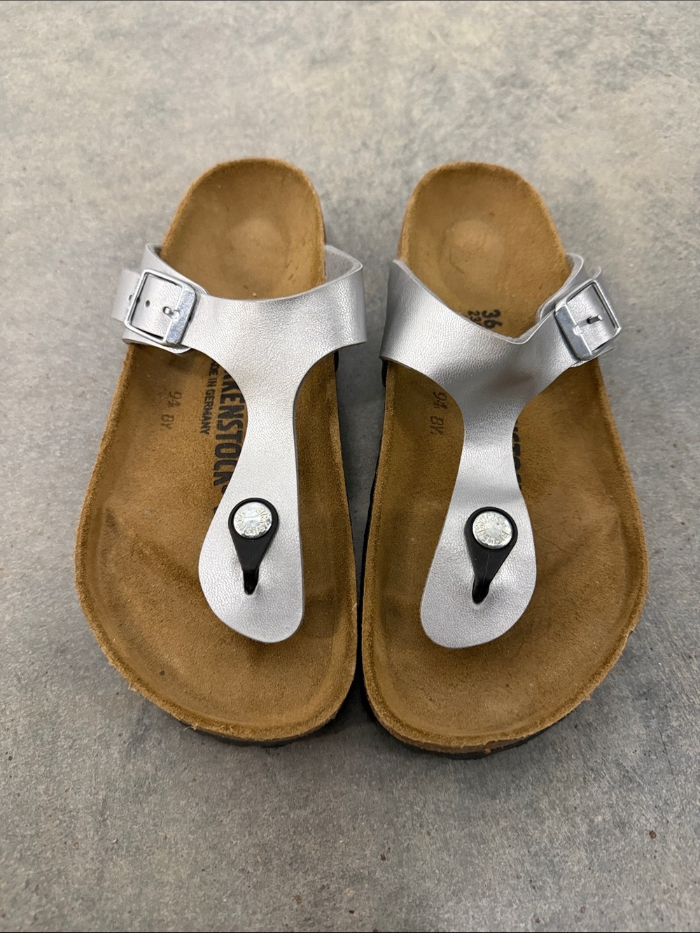 Birkenstock Silver Toe-Post Sandals with Buckle
